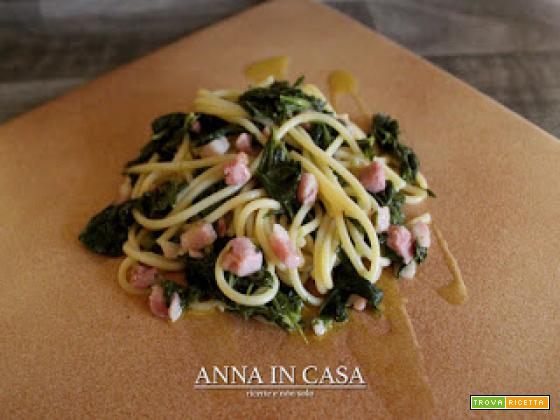 Spaghetti con cime di rapa e pancetta