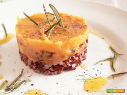 Primo piatto GLUTEN FREE, Riso Rosso con Crema di Zucca Gialla speziata al Rosmarino