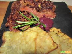 Tagliata di Fassone in crosta di cioccolato e nocciole