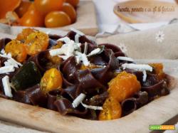 Fettuccine al cacao con zucca e datterino giallo caramellato