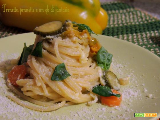 Spaghetti alla carbonara con verdure