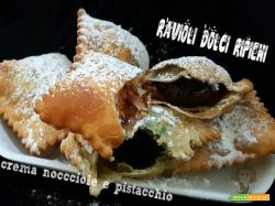 Ravioli dolci di carnevale con nutella e crema di pistacchio