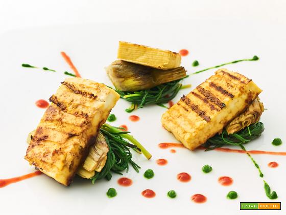 tofu con agretti e carciofi in verde e rosso
