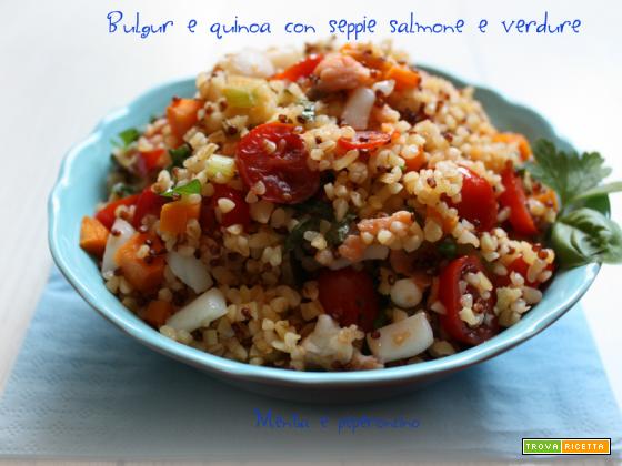 Bulgur e quinoa con seppie salmone e verdure