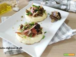 Ricotta al forno con pioppini e speck croccante