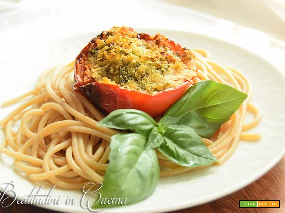Spaghetti con pomodori gratinati