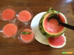 Succo di anguria frullata insieme a cubetti di ghiaccio