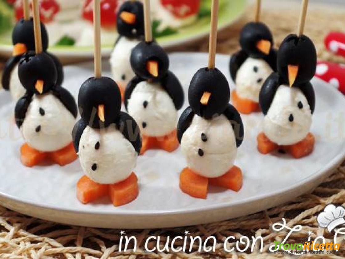 Pinguini olive carote e mozzarelline Antipasto carino Ricetta