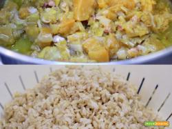 Riso con zucca affumicata e porri