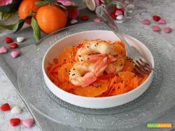 Insalata di carote, mandarini e gamberoni allo sherry