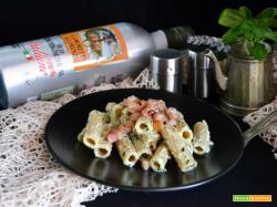 Tortiglioni con crema di basilico e pancetta