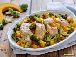 Salmone al forno con zucca e broccoli