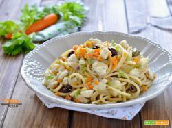 Spaghetti con rana pescatrice e verdure