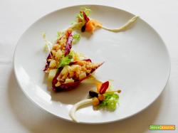 “Barchette” di Radicchio Rosso lungo farcite con Patate, Ceci e mollica di Pane