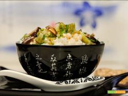 Porridge di riso, shiitake e cavolo cinese