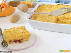 Gateau di zucca e patate con speck e scamorza