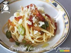 Spaghetti con fave, guanciale e pecorino