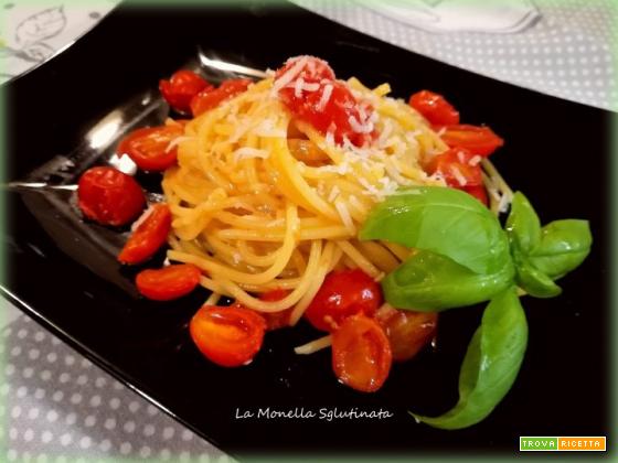 Spaghetti risottati al datterino, basilico e parmigiano