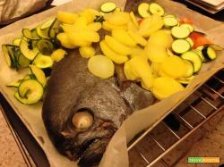 Senza Bimby, Pesce Castagna al Forno con Patate, Zucchine a Riccioli e Pomodoro