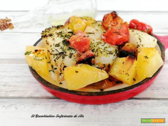 Merluzzo al forno con pomodorini e patate
