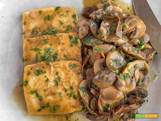 Pan fried tofu with mushrooms