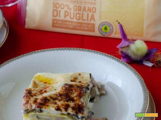 Lasagne  Casa Milo fresche all’uovo 100% grano di Puglia  con funghi e speck 