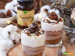 Dessert al cucchiaio alla nocciolata, marron glacé e panna montata