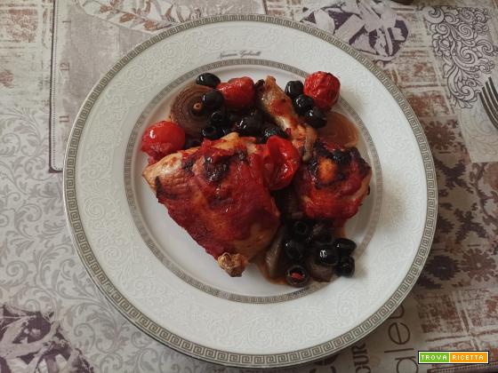 Pollo in umido al forno con olive