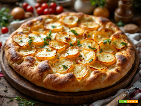 Focaccia con patate affettate in superficie