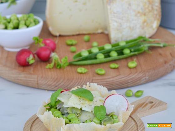 Cestini con fave e Pecorino D’angio stagionato in grotta di Deliziosa