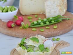 Cestini con fave e Pecorino D’angio stagionato in grotta di Deliziosa