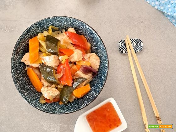Pollo in agrodolce con verdure